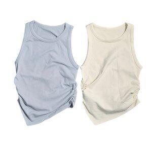 NWOT | OQQ 2-Pack Ribbed Tank Tops | Asymmetric Ruched | Periwinkle Blue & Cream